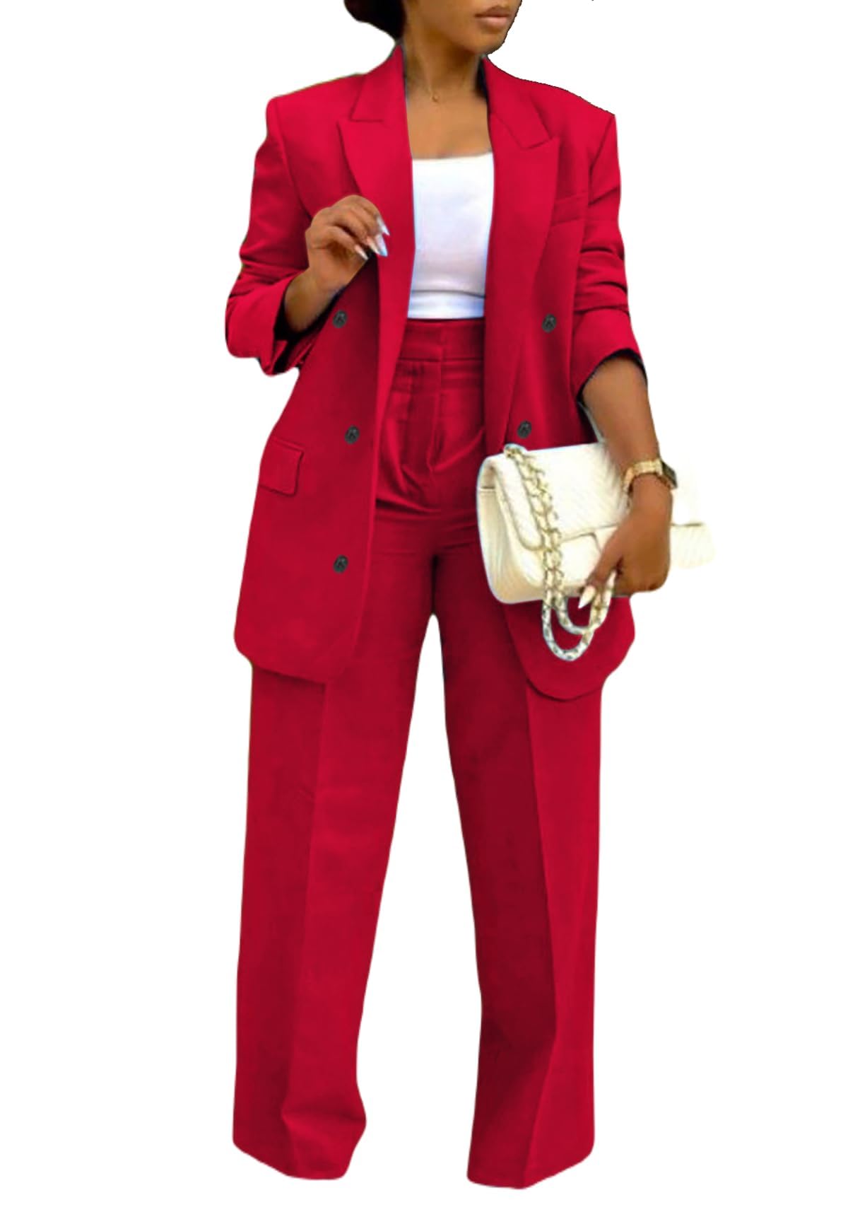 Vakkest Pant Suits for Women Dressy 2 Piece Outfit Business Casual Blazer Jackets and Wide Leg Work Office Slacks Set