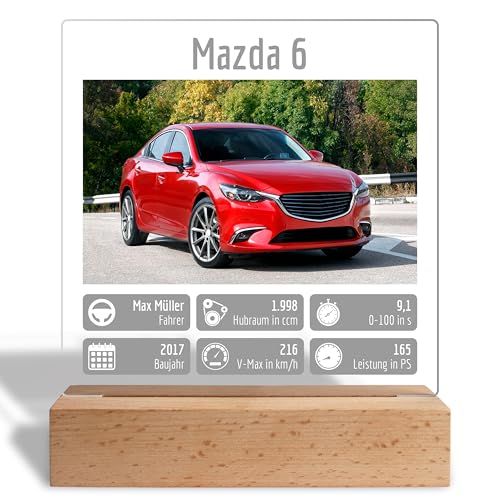 Geschenke für Männer & Auto Liebhaber: Acrylglas-Aufsteller personalisiert mit Foto & Daten - für stolze Autobesitzer und Oldtimer-Fans Männergeschenke - 15x18 cm, inkl. Holzständer (Bild & Daten)