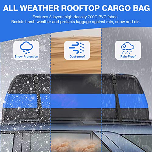 Vetoos 21 Cubic Feet Car Rooftop Cargo Carrier Bag, Soft Roof Top Luggage Bag for All Vechicles SUV with/Without Racks - Waterproof Zip, Anti-Tear 700D PVC, with Storage Bag & Anti-Slip Mat