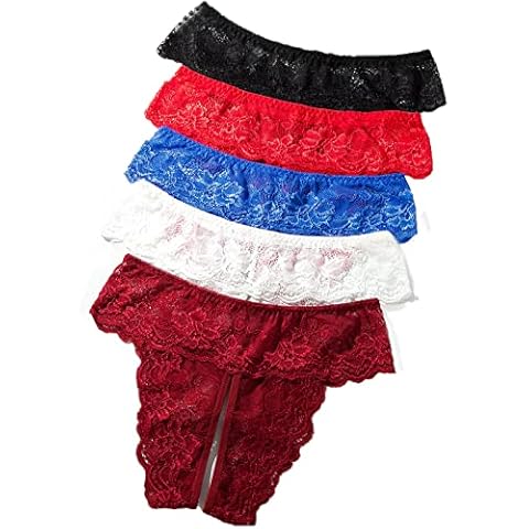 Justgoo Womens Sexy Thongs Lace Panties Underwear Low Rise Plus Size Underpants Pack of 5 Cover
