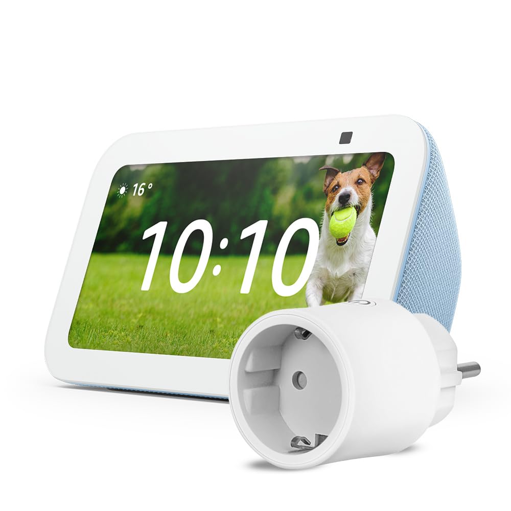 Echo Show 5 (รltima generaciรณn) | Gris azulado + OSRAM SMART+ Enchufe inteligente con Matter, compatible con Alexa - Kit de inicio de Hogar digital