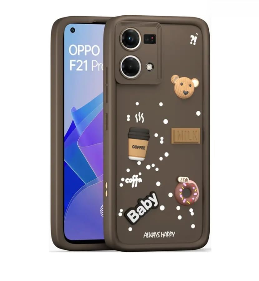 Image of Bintage Cute Fun Taddy Cartoon 3D Ball Bear Milk Cake Coffee Silicon Case Full Body & Camera Protection Back Cover Compatible for Oppo Reno7 4G - Brown