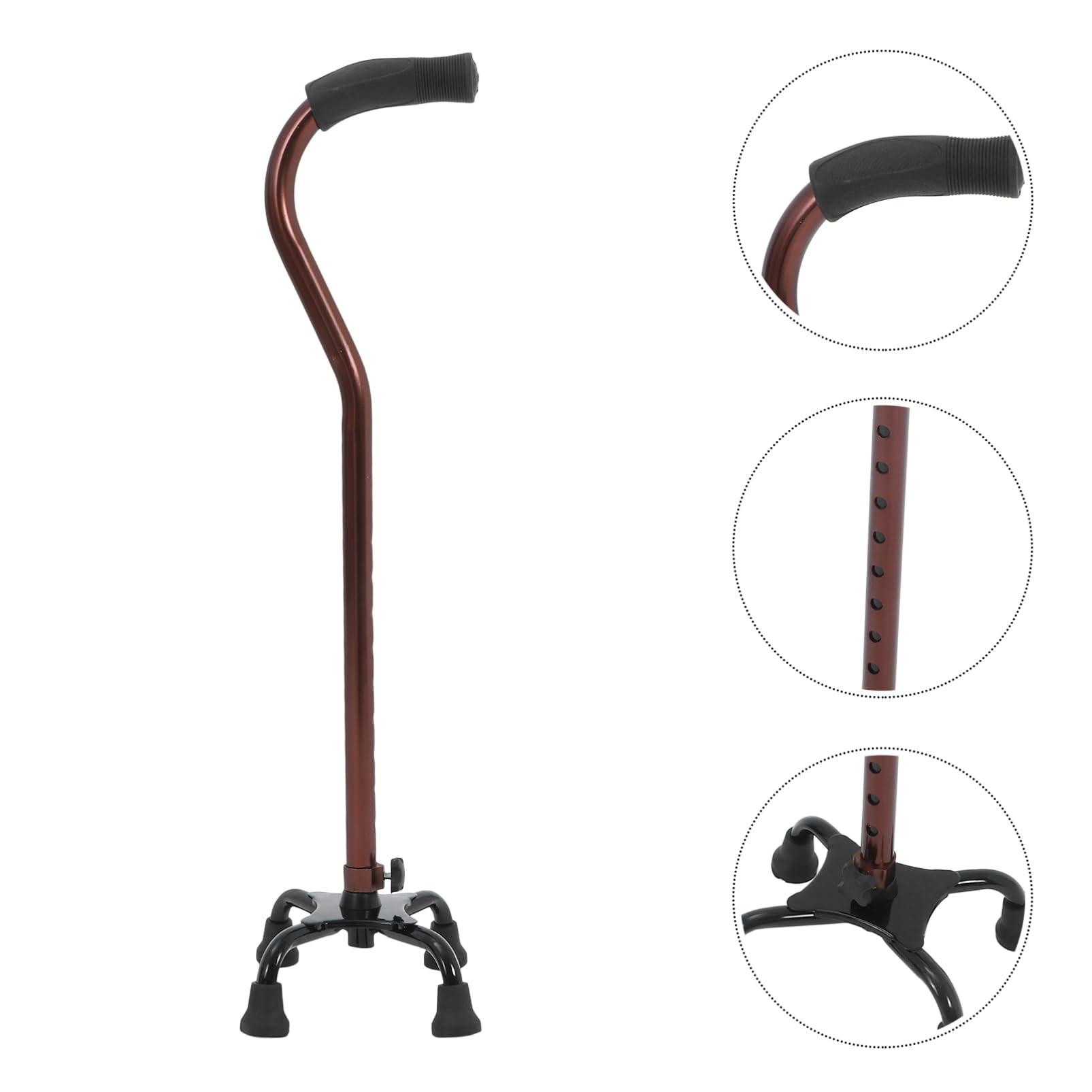Healvian Vierbeiniger Gehstock aus Aluminiumlegierung Bronzegriff rutschfeste Gummifüße für Senioren und Männer Mobilitätshilfe