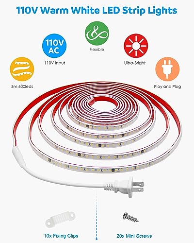 Tira LED exterior impermeable 16.4 ft blanco cálido 3000K miniatura 2