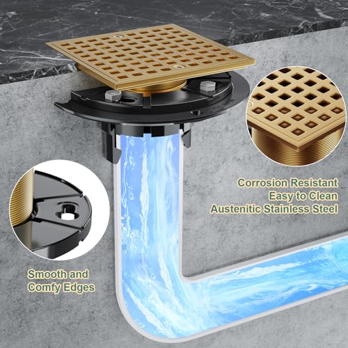 Image of Shower Drain 4-1 /4 Inch, Square Shower Floor Drain Kit with ABS Flange