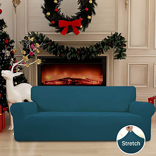 Image of Easy-Going Stretch Sofa Slipcover 1-Piece Sofa Cover Furniture Protector Couch Soft with Elastic Bottom for Kids, Polyester Spandex Jacquard Fabric Small Checks (Sofa, Peacock Blue)