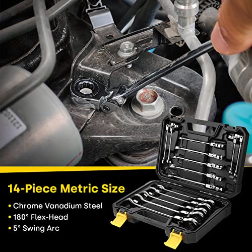 Enventor 14PCS Flex-Head Ratchet Spanner Set - Metric, 6mm to 19mm Ratcheting Combination Wrench Set with Carry Case, Chrome Vanadium Steel - 72-Teeth, 5° Swing Arc 7 Enventor 14PCS Flex-Head Ratchet Spanner Set - Metric, 6mm to 19mm Ratcheting Combination Wrench Set with Carry Case, Chrome Vanadium Steel - 72-Teeth, 5° Swing Arc - Image 7