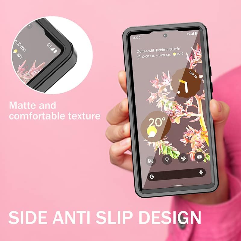 Compatible with Google Pixel 6a Waterproof Case, Outdoor Sports IP68 Waterproof Dustproof Snowproof Underwater Full Body Case with Screen Protector Shockproof Case (Black)