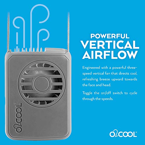 O2Cool Rechargeable Necklace Fan - Portable Hanging Neck Fan With Adjustable Lanyard - 3 Speed Vertical Air Flow – Micro Usb Charging Cable Included (Grey) #TOP4