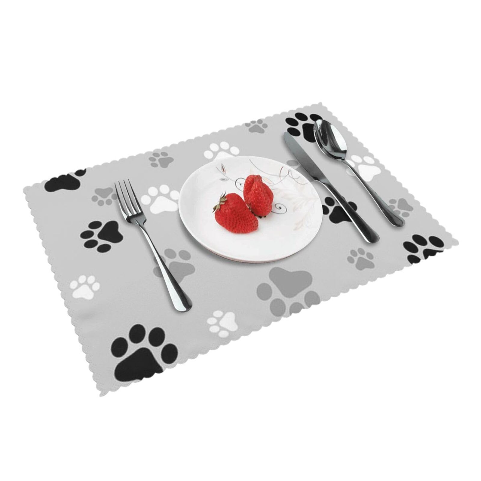 Animal Paw Prints Printed Placemats Set of 4 PCS Washable Placemat for Kitchen Table Heat-resistant Table Mats 45x30 CM