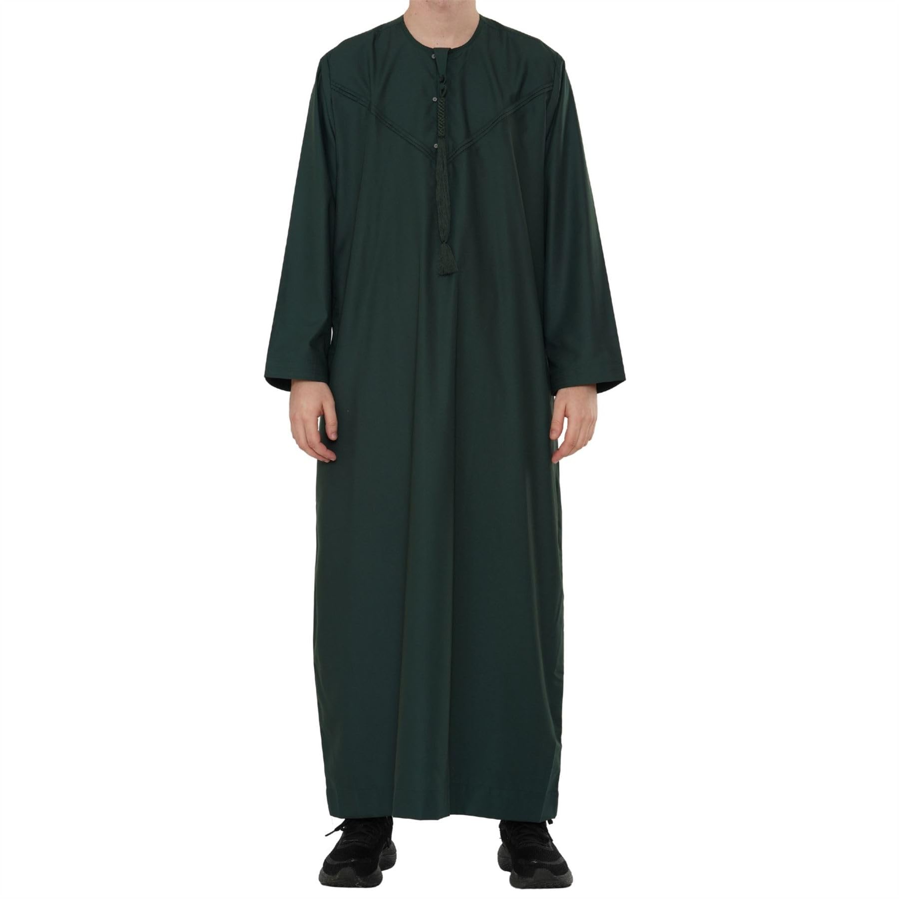 Thobez Men's Zip Thobe Emirati Omani Jubba Islamic Clothing Bobble Button Muslim Kaftan Eid Robe String Tassel - Green 54