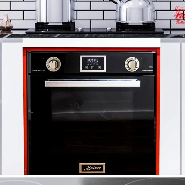 Kaiser EG 6374 Sp Four à gaz encastrable de luxe 60 cm, indépendant, 79 L | Design noir avec verre miroir | 2 fonctions (chaleur inférieure, gril) | Rôtissoire | Minuterie | Convection | Four à gaz