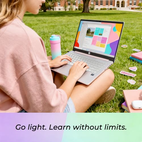 Image of HP 14″ Rose Gold Lightweight Laptop | Microsoft 365 & Copilot AI | Intel Processor | 4GB RAM Memory | 128GB SSD + 1TB Cloud Storag | Windows 11 | Portable Student Laptop