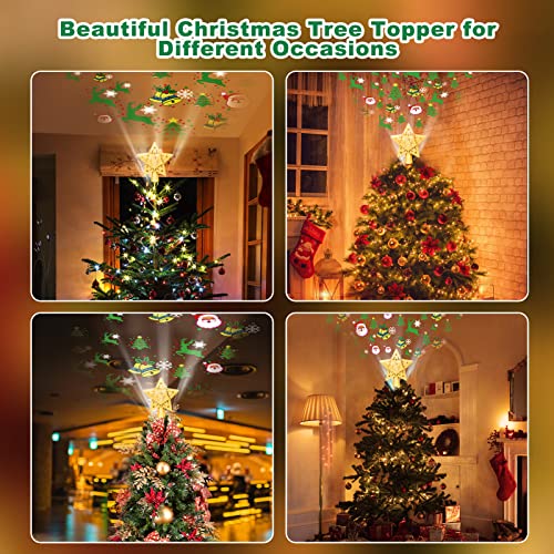 Christmas Tree Topper - Star Christmas Tree Topper Lighted With 3D Rotating Santa - Led Hollow Glitter Projector - Christmas Tree Topper For Christmas Tree Decorations (Gold) #TOP6