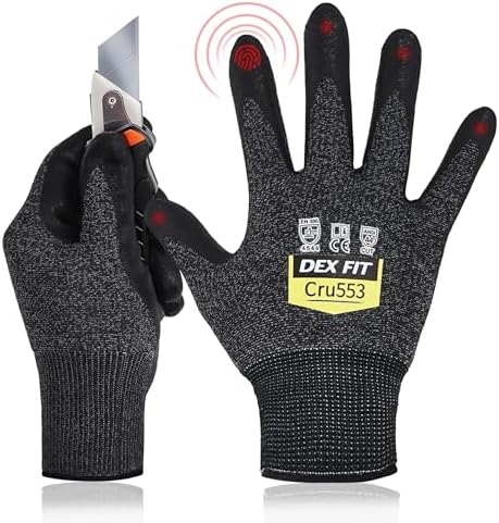 DEX FIT Level 5 Cut Resistant Gloves Cru553, 3D Comfort Stretch Fit, Power Grip, Durable Foam Nitrile, Smart Touch, Machine Washable, Thin & Lightweight, Green 10 (XL) 1 Pair