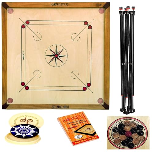 Image of KORNERS Carrom Board with Striker, Coins and Powder, Multicolor (Natural 32 Inches with Stand K1)