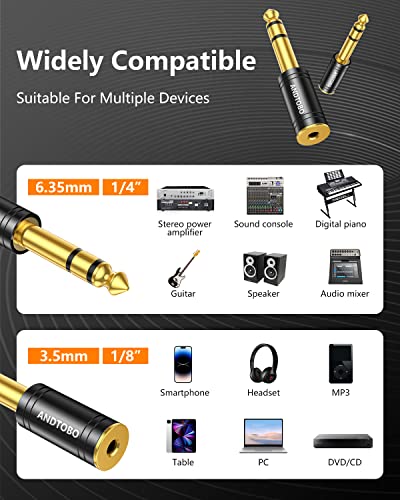 ANDTOBO 1/4''(6.35mm) Male to 1/8'' (3.5mm) Female Stereo Audio Jack Pure Copper Adapter for Headphone, Amp, 1 Pack-Black - Image 4
