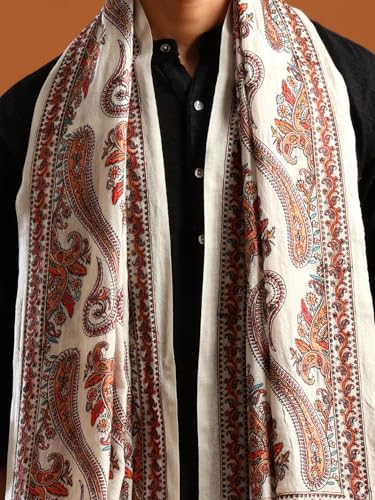 Image of tweedle Men's Pure Wool Sozni Embroidery Jama Shawl |Kashmiri Pashmina Lohi for Gents Size - 40 x 80 Inches