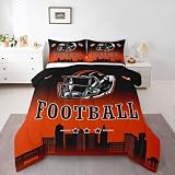 Erosebridal Football City Comforter Sports Rugby Bedding Set Black Orange Ombre Football Comforter Set King Size for Kids Boys Teen Adults Room Decor,Ball Sports Games Quilt Duvet(Cleveland)