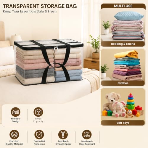 Image of Storite Nylon Big Underbed Storage Bag Moisture Proof Cloth Organiser with Zippered Closure and Handle(Transparent, 54x46x28cm) Rectangular