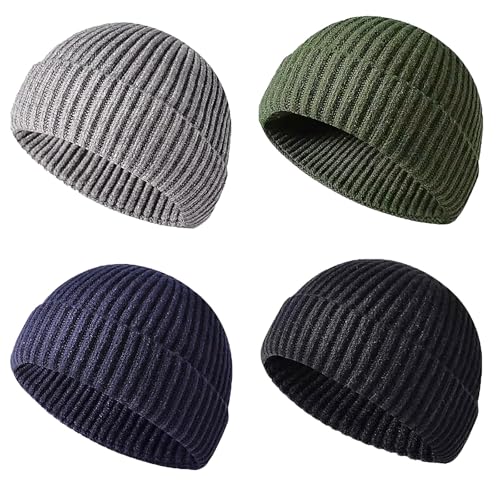 TUONYIS 4 gorros para hombre, 4 colores, gorro térmico de pescador, gorro de punto para hombres y mujeres, gorro de lana aislante para senderismo, ciclismo, actividades al aire libre (4 piezas)