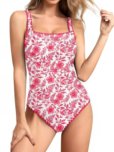 Image of Upopby Women's Vintage Padded Push up One Piece Swimsuits Tummy Control Bathing Suits Plus Size Swimwear