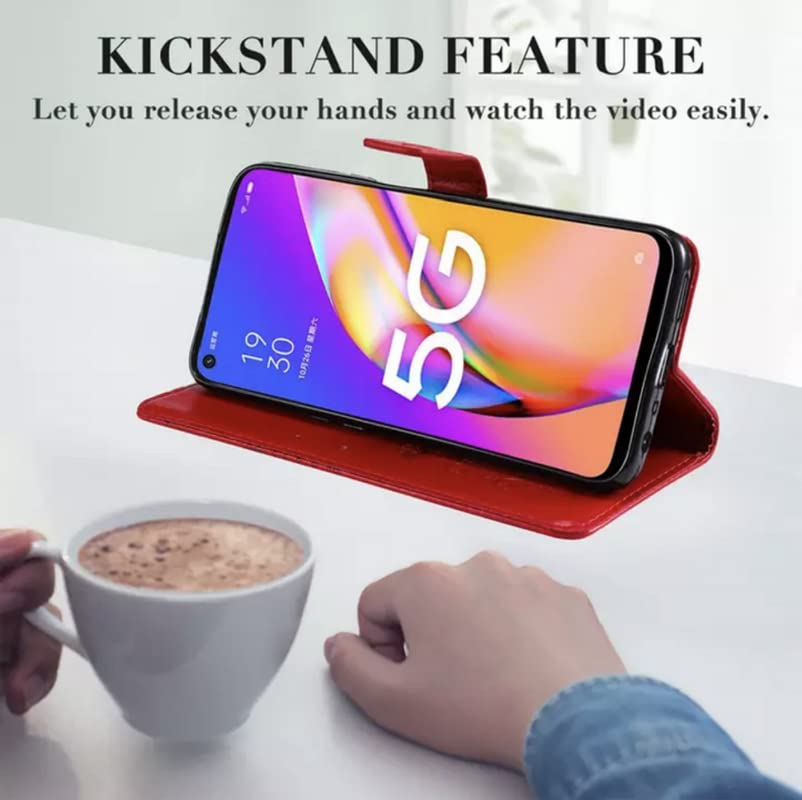Image of TROUNCE Butterfly Embossing Shock Proof Flip Cover with Card Cash Holder Wallet Case & Magnetic Lock|Mobile Cover|Back Cover- Red for Samsung Galaxy A54 5G