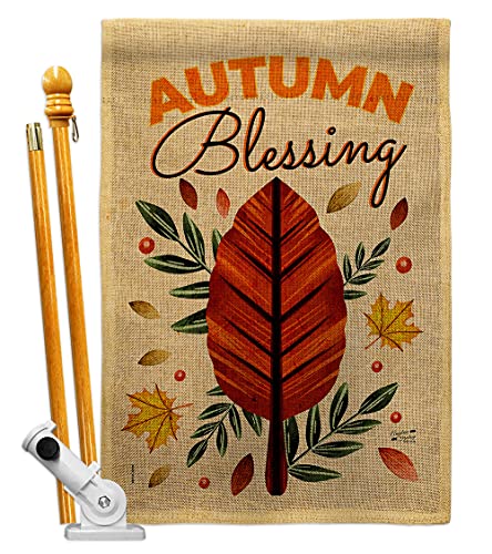 Angeleno Heritage Blessing Autumn Burlap House Flag Set Fall Harvest & Scarecrow Pumkins Sunflower Leaves Season Autumntime Gathering Decoration Banner Small Garden Yard Gift Double-Sided, Made In USA