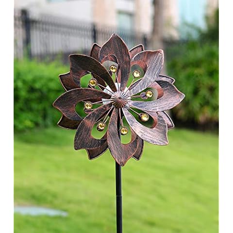 WSgift Copper 75in Solar Wind Spinner Multi-Color Seasonal LED Lighting Solar Powered Glass Ball with Kinetic Wind Spinner Dual Direction for Patio Lawn & Garden Cover