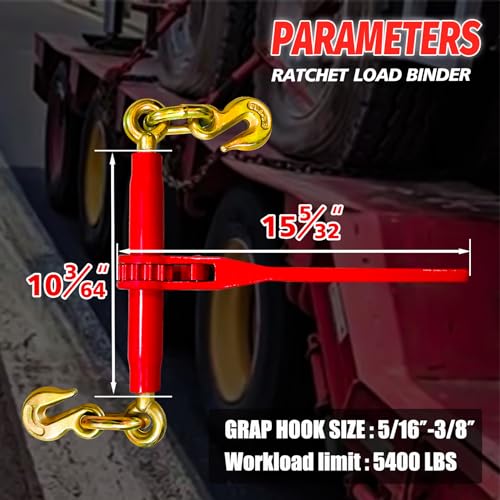 Image of Ratchet Load Chain Binders 5 /16'' - 3 /8'' | 5 /16 Inch Load Binder with 5 /16 Inch Grab Hooks | Tie Downs for 5 /16 Transport Chain | 5400 Lbs Working Load Limit- Heavy Duty Binders(2 Pack)