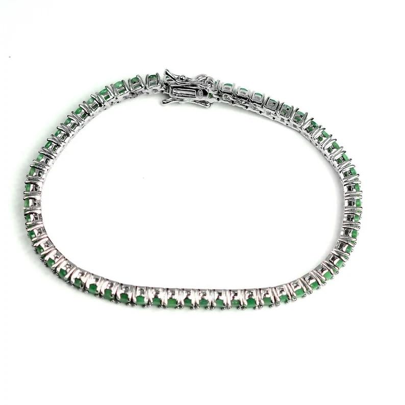 Women's Sterling Silver with 2mm Lab Created Emerald Stones, Classic Design Tennis Bracelet Size - 6 to 82