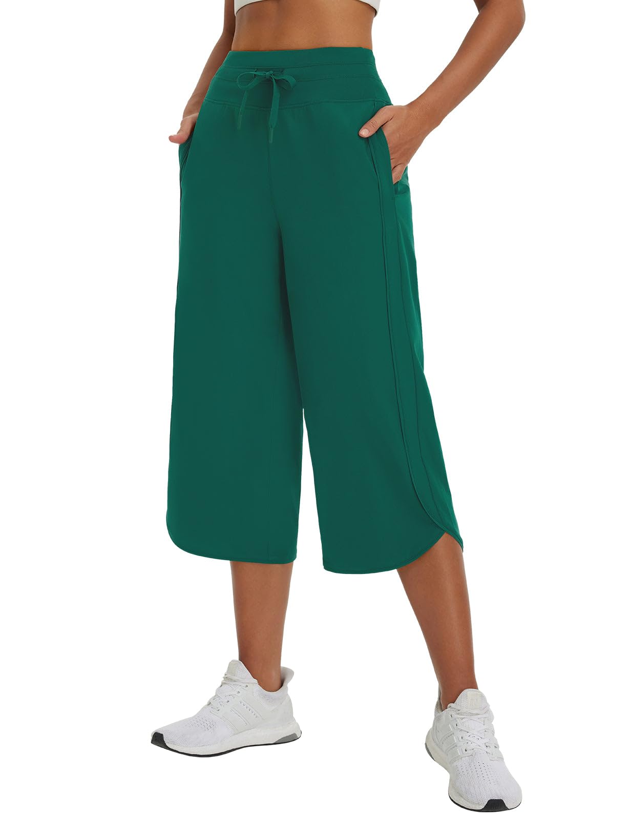 baleaf Women's Capri Pants Wide Leg Athletic Yoga Capris with Pockets Quick Dry Hiking Pants Loose Lounge Summer UPF 50+