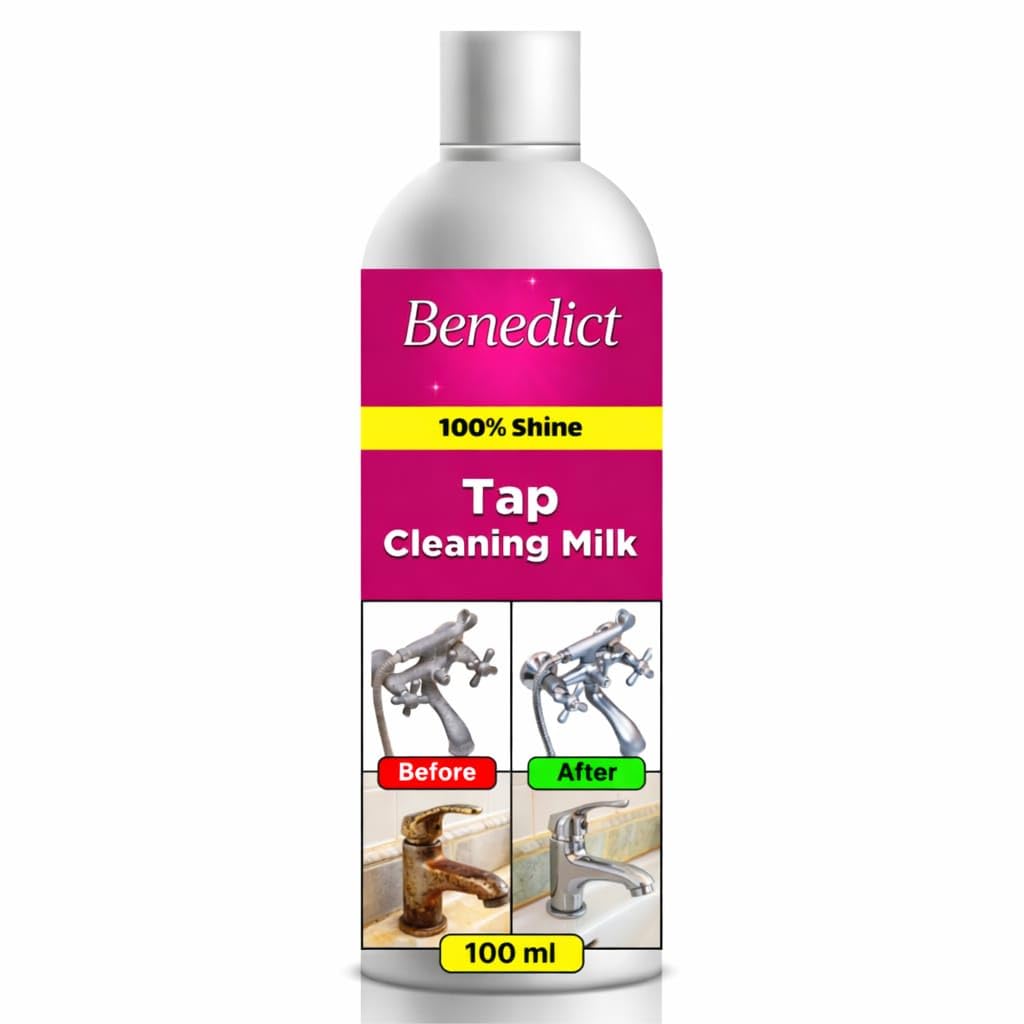 BENEDICT Tap Cleaning Milk | 100% Shine Formula for Bathroom & Kitchen Taps | Removes Rust, Hard Water Stains & Limescale | Restores Metal Shine on Chrome & Steel Taps (1, 100ml)-image-40