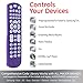 GE Backlit Universal Remote Control for Samsung, Vizio, LG, Sony, Sharp, Roku, Apple TV, RCA, Panasonic, Smart TV, Streaming Players, Blu-Ray, DVD, 4-Device, Purple, 45765