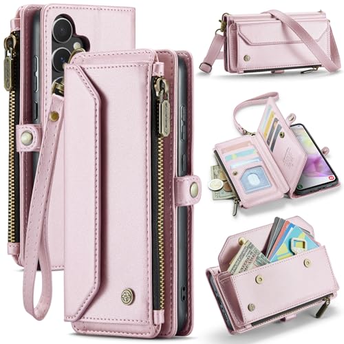Housse Samsung Galaxy A35 5G cuir rose RFID avec porte-carte