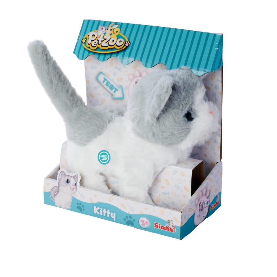 Simba PetZoo Kitty, Spielzeug Haustier, mit Sound, läuft und wackelt mit dem Schwanz, Try me, 19cm, ab 3 Jahre