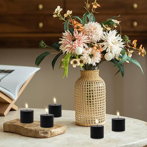 Image of 9 Packs Black Votive Candles, Unscented Small 1.5 Inch by 1.25 Inch Wax Candles for Halloween, Wedding, Party, Home Table Decor - 8 Hours Burn Time