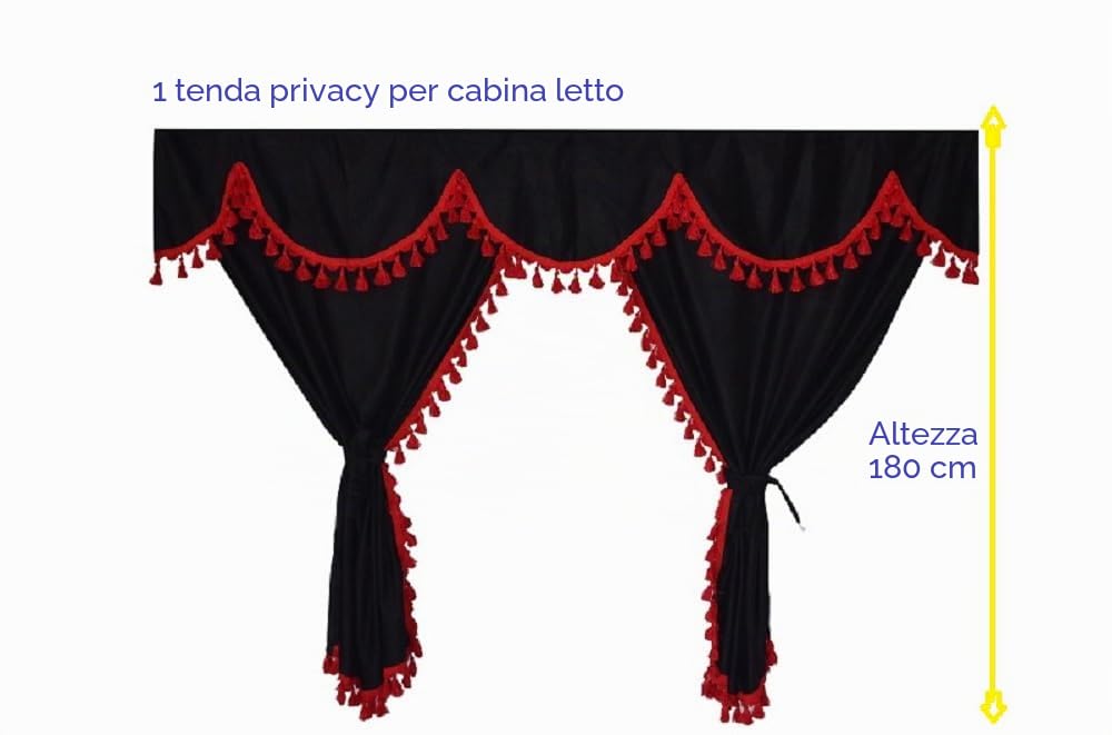Generic Set completo di tende per camion nere con nappe rosse, adatte solo per DAF SUPER SPACE -CAB e SCANIA TOPLINE [ cabine alte]