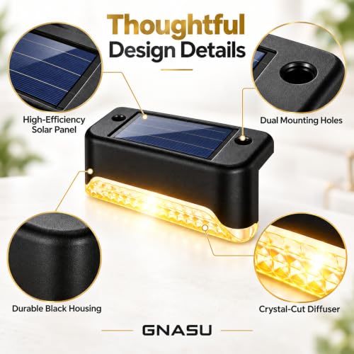 Image of Warm Yellow LED Solar Stair Light Fixture in Black for Nighttime PACK OF 4