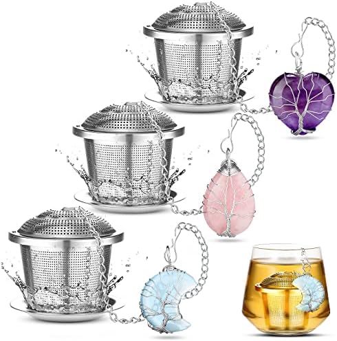 Tea Infusers for Loose Tea 3 Sets Loose Leaf Tea Steeper Tea Strainer Stainless Steel Tea Ball for Loose Tea Holder Tea Mesh Strainer Tea Filters with Drip Trays and Pendant (Novelty Style)