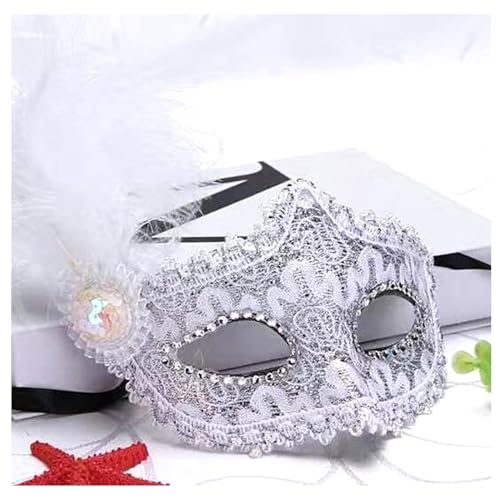 AWAVM Modische venezianische Gesichtsmaske, Federdekoration, Damen-Masken für Halloween, Maskerade, Kostümparty (weiß)