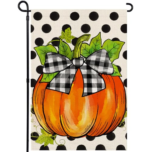 Agroon Hello Fall Pumpkin Garden Flag 12x18 Inch Double Sided Autumn Thanksgiving Holiday Burlap Yard Flag for Outdoor Decoration