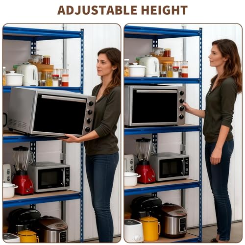 Image of GarveeTech 5-Tier Heavy Duty Storage Shelves, 2500 LBS Capacity Metal Shelving Unit with MDF Board, 48 inch W x 18 inch D x 72 inch H Adjustable Garage Shelving for Basement and Warehouse, High Gloss Blue