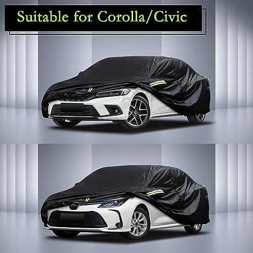 Car Cover Custom Fit for Toyota Corolla 2000-2025, Honda Civic 1991-2025, Waterproof All Weather Full Exterior Cover Rain Sun Hail Protector Car Cover with Door Zipper