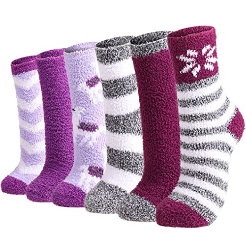 Image of Toes Home Fuzzy Socks for Women, 6 Pairs Cozy Winter Fluffy Slipper Socks