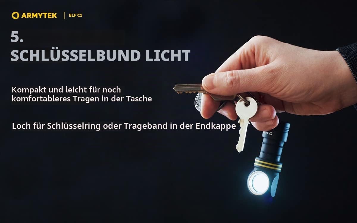 Armytek NEU, Stirnlampe Elf C1 v2 Kaltweiß 1000 Lumen LED-Lampe Micro USB Aufladbarer, Qualitativ Hochwertiger