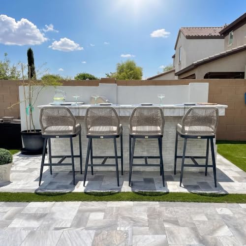 PURPLE LEAF Bar Height Stools Set of 2 with Cushion and Back, Dark Grey