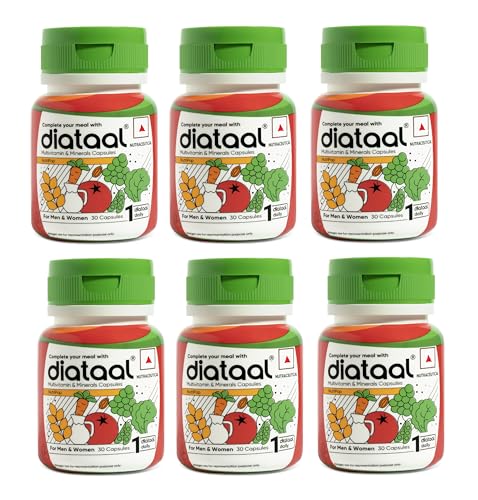 Image of Diataal Multivitamin with Biotin, B12, Niacin, Zinc & Folic Acid | Daily Supplement for Hair, Skin, Immunity & Energy | Men & Women | 30 Capsules |Pack of 6|
