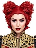 ZGXYZXMY Red Queen Wig for Women Two Buns Heat Resistant Synthetic Hair for Halloween Christmas Party