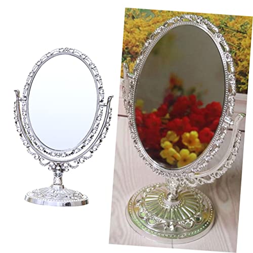 Ipetboom Double Sided Mirror Vintage Hand Mirror Silver Desk Mirror Vintage Cosmetic Makeup Vanity Mirror Oval Desktop Mirror Small Handheld Makeup Mirror Girl European Style - Image 6